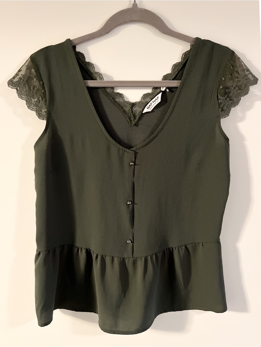 Naf Naf French Lace Dainty Top Peplum S